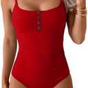 B2prity One Piece Swimsuit for Women Tummy Control Retro Bathing Suit Button Up Slimming Swimwear, Medium