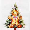 Christmas Kitchen Towel 16x24 Inches, Holiday Dish Towel with Gingerbread Man and Christmas Tree, Cute Festive Waffle Hand Towel