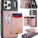 for iPhone 17 Pro Max Wallet Case Compatible with Magsafe, Magnetic RFID Blocking Card Holder Kickstand 2 in 1 Detachable Case for iPhone 17 Pro Max 6.9", Rose Pink
