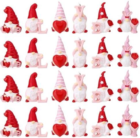 Guiqulai 24Pcs Valentines Gnomes Decorations Adorable Mini Gnome Figurines Gnome Table Decor Valentines Gifts for Him Her