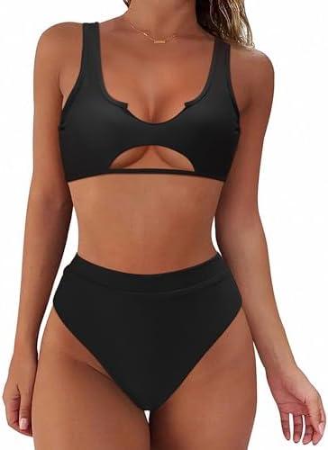 SUUKSESS Women Cutout Bikini Sets Push Up High Waisted Swimsuits 2 Piece, XXL, Black