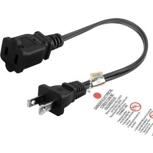 1FT Short Polarized US 2 Prong Male-Female Extension Power Cord, 2 Outlet Extension Cable Cord US AC 2-Prong Male/Female Power cable10A/125V, Nema 1-15P to 1-15R Cable Polarity