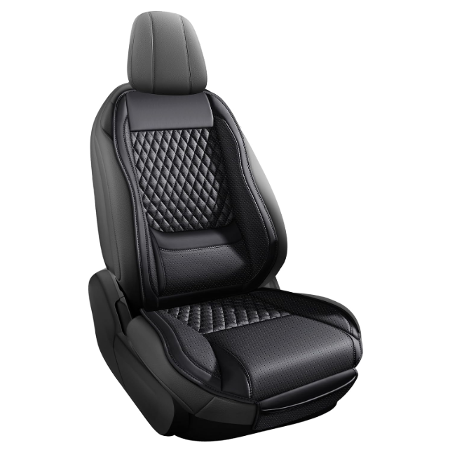 Premium Perforated Napa Leather Car Seat Covers Semi Universal Fit with Lumbar Support, Storage Bag for SUV Sedan Truck (Black, Front Row Single seat)