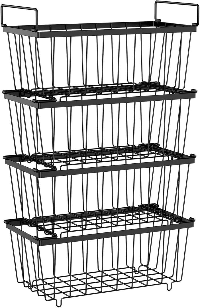 iSPECLE Freezer Organizer Bins - 4 Pack Small Stackable Deep, Bins for 7 Cu.Ft, Easy Get Bottom Foods without Digging, Chest Freezer Organizer Prevent Frozen Food Waste, Black