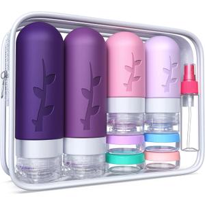 Tocelffe TSA Approved Travel Containers for Toiletries - Leak Proof Silicone Bottles, Refillable Liquid Travel Essentials for Shampoo, Conditioner, Lotion (Violet)