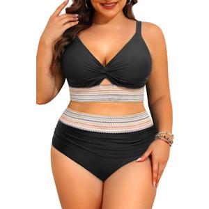 Daci Plus Size Two Piece Swimsuits - High Waisted Bikini for Women Tummy Control Bathing Suits Knot Twist Swimwear 2025 (Black) 22W