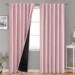 BGment Full Blackout Curtains with Thermal Insulation Liner Curtains 90 Inches Long, Rod Pocket and Back Tab Double Layer Room Darkening Window Curtain for Bedroom(52 x 90 Inch, 2 Panels, Pink)