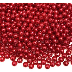 Pearl Beads Pearl Craft Beads Round Loose Pearls with Holes for Sewing Crafts Decoration Bracelet Necklace Jewelry Making (Red)