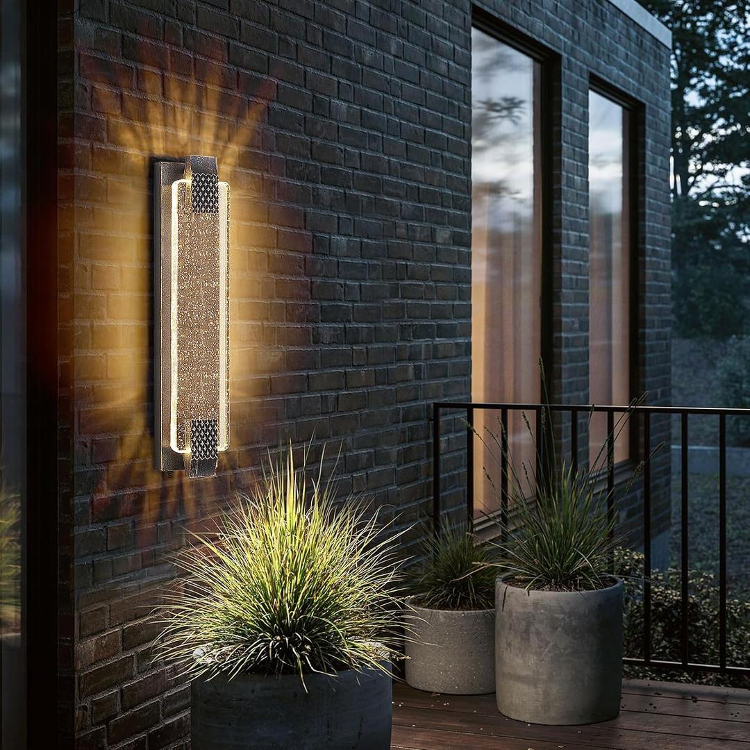 camuucci Dusk to Dawn Outdoor Light with Crystal Bubble Glass,15.7 Inches LED Porch Lights Outdoor Waterproof Modern Outside Sconce Wall Mount for Doorway Hallway (Bronze, 23.6 Inch)