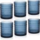 Cocktail Glasses 10 oz Hobnail Drinking Glasses Set of 6, Vintage Glassware, Textured Glass Cups Bubble Glasses Water Glasses Old Fashion Jupiter Glasses Set, Blue