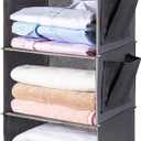 BOOMIBOO Hanging Closet Organize and Shelves5-Hanging Shelf with 2 Side PocketsStorage Foldable Grey