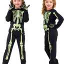 Kids Skeleton Costume Glow in the Dark Skeleton Costume Halloween Toddler Ghost Onesie with Gloves for Boys Girls (4T(3-4 years))