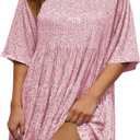 Sequin Babydoll Mini Dress,Sparkly Glitter Dress Short Flowy Tiered Tunic Dress for Women Party Club Night Out (Small, Pink)