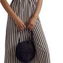 Strapless Tie Front Striped Jumpsuit Long Rompers for Women 2025 Summer One Piece Jumpsuits with Pockets Navy S