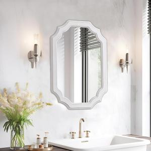 Rustic Oval Mirrors for Wall Decor 17 X 23 Inch, Handmade Distressed White Vintage Mirror for Bathroom Bedroom, Hanging Farmhouse Decorative Wood Wall Mirror, Horizontal or Vertical