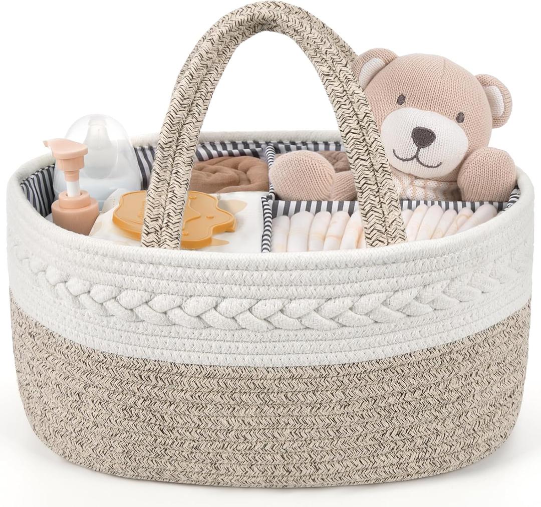 Maliton Extra Large Diaper Caddy Organizer, Cotton Rope Nursery Basket, Portable Organizer for Changing Table, Car, Diaper Storage for Baby Stuff for Newborn