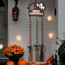 Halloween Decorations Halloween Porch Decor Light Cute Ghost Decoration with 3 Wooden Witches Brooms Hocus Pocus Clearance for Front Porch Walls Home Office Indoor Outdoor