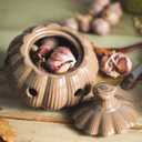Ceramic Garlic Keeper with Lid and Holes Garlic Saver and Storage Framhouse Decor Keep Gralic Cloves Dry and Fresh, Grey