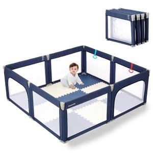 Doradotey Baby Playpen Foldable for Toddlers 1-3, Size and Shape Adjustable Enclosure, 8-Panels Detachable Gate 79x71 Large Indoor Playard, Easy Assembly and Clean, Safety Fence Play Area, Blue