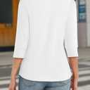 3/4 Length Sleeve Womens Tops Crew Neck Buttons Henley Shirts Tunic T Shirts Loose Fit Work Blouses 2025 Fall Trendy (White, M)