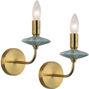 Wall sconces Set of Two,Light with Ceramic Accent,Gold-Wall Light Fixtures, Hardwired Modern Vanity sconces for bathrooms, Living Rooms, bedrooms, and hallways. E12 Socket (Gold, 2-Pack)