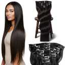 Clip in Hair Extensions Real Human Hair – 100% Indian Remy Natural Raw Human Hair Extensions, Clip ins for Women, Double Weft, Pack of 1 – 7Pcs Straight 1B Natural Black 16 Inch 70g Classic