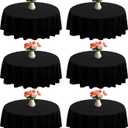 joybest Pack of 6 Round Tablecloths 60 Inch Black Table Cloth Fit 20 to 42 Inch Tables, Washable Polyester Fabric Table Cover for Wedding Party Reception Formal Events