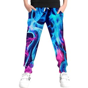 UNICOMIDEA 6-16T Boys Pants Girls Funny Joggers Sports Sweatpants with Drawstring (Blue)