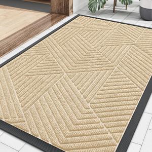 Smiry Front Door Mat Outside Entrance, Heavy Duty Sturdy Natural Rubber Doormat, Trap Dirt and Moisture, Easy Clean Low Profile Welcome Floor Mats for Indoor Outdoor Entry, 35x23 Inch, Beige