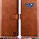 SUANPOT Galaxy Note 9 RFID Wallet Case - Leather Flip Folio, Credit Card Holder for Men & Women, Light Brown