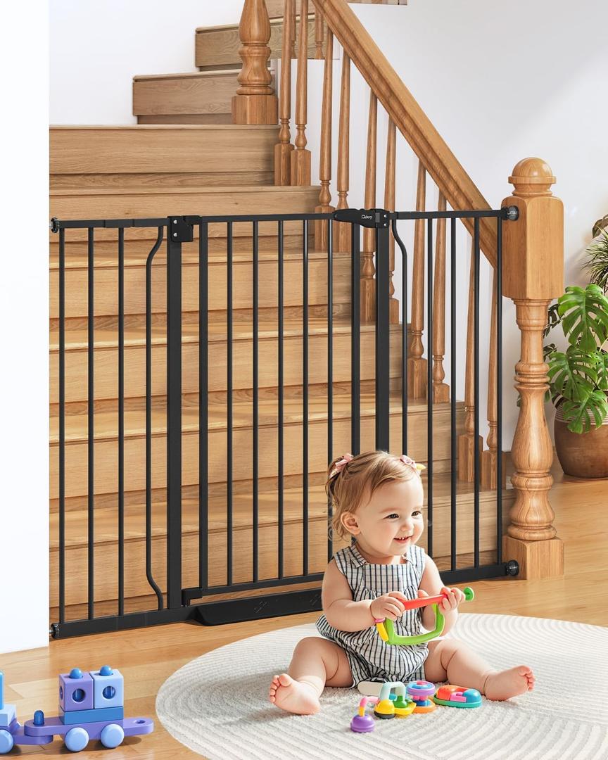 34" Extra Tall Baby Gate for Stairs, Auto Close Stroller Friendly Dog Gate Indoor for Doorways, Pressure Mounted 29"-51" Wide Baby Gate, Easy Walk Through Gate for Children & Pets, Black