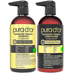 PURA D'OR Advanced Therapy Biotin Shampoo & Conditioner Hair Care Set For Hair Thinning, CLINICALLY TESTED Effective Results, Herbal Hair Thickening Products For Women & Men, 16oz x2