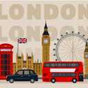 London Gaming Mouse Pad Famous Britain Landmarks Monuments Art Pattern Touristic Travel Destination Non-Slip Rubber Mouse Pad for Computers, Laptop, Office 9.5 Inch x 7.9 Inch