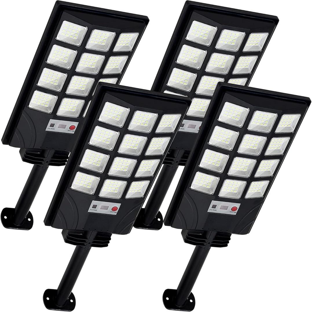 Solar Lights Outdoor for Outside, IP66 Waterproof Solar Street Lights Outdoor with Motion Sensor & Dusk to Dawn, 6500K Security Flood Light for Yard Garden with Remote Control - 4PACK (4PCS, White)