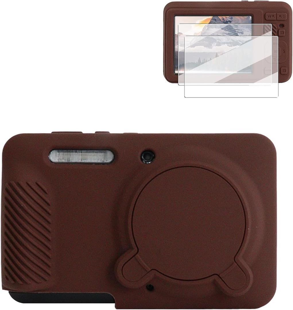 Rieibi Silicone Case for Kodak PIXPRO FZ55 Case, Accessories for Kodak PIXPRO FZ55 Camera Case with 2 Pcs Screen Protectors, Detachable Lens Cover for PIXPRO FZ55 Camera,Coffee