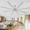 ZMISHIBO 108 Inch Large Ceiling Fans with Remote, High Volume(HVLS) Industrial Ceiling Fan with Reversible DC Motor, 8 Blades, 3 Downrods, Commercial Outdoor Ceiling Fans for Porch/Garage/Shop,Nickel