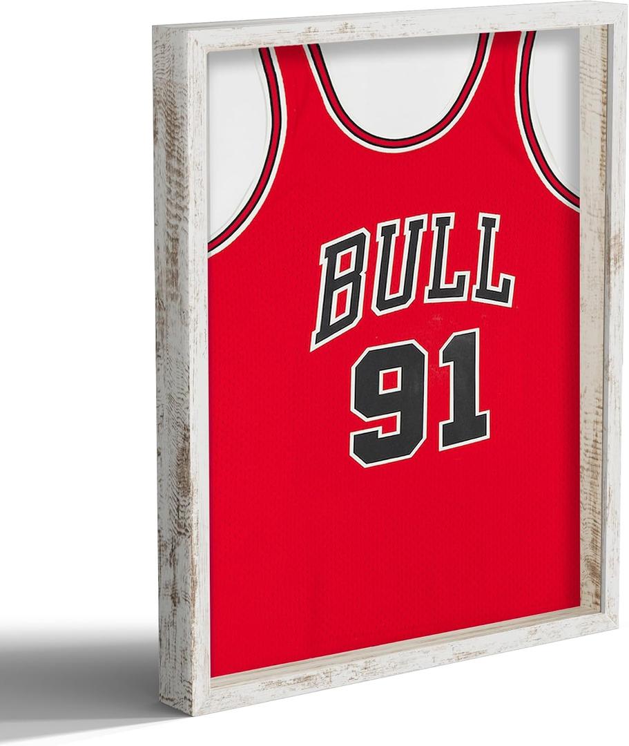 16x20 Large Shadow Box Picture Frame with Soft Linen Back, Distressed White Wooden Jersey Frame Memory Display Case with Tempered Glass Cover for Wall Display