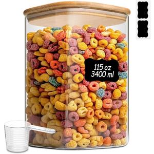ComSaf 115 oz Glass Food Storage Containers, Cereal Storage Containers with Airtight Lids, Large Square Glass Jars with Bamboo Lids, for Rice, Pasta, Oats, Grains, Coffee Beans