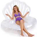 Triumpeek 57" L Inflatable Seashell Pool Float, Blow Up Giant Clam Floatie with 8" Pearl Ball, Shell Pool Floating Ride On Raft Chair for Swimming Pool Summer Beach Party for Adults
