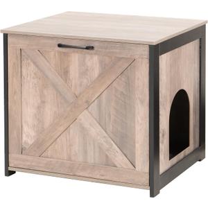 Dwanton Cat Litter Box Furniture Hidden, Cat Litter Box Enclosure, Reversible Entrance Can Be on Left or Right Side, Indoor Cabinet, Wooden Washroom, End Table, Nightstand, Greige, 23.6" L (23.6 x 19.7 x 21.7 Inches)