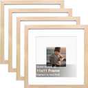 KINLINK 11x11 Picture Frame, Natural Square Solid Wood Frames for Pictures 4x4 and 8x8 with Mat or 11x11 without Mat, Wall and Tabletop Display Photo Frames Natural Wood 4 Pack