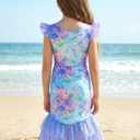 JiAmy Girls Mermaid Swimsuit 2 Piece Tankini Set Ruffle Sparkle Scale Bathing Suit with Mesh Tail Skirt for Toddler Little Kid