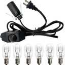 haraqi Salt Lamp Cord and Bulbs,Himalayan Salt Lamp Replacement Cord with Dimmer Switch,Original UL Listed Cord Bulb Replacement for Salt Rock Lamp with 6 Pack 25 Watt E12 Bulbs