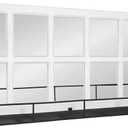 Kate and Laurel Jackson Casual Farmhouse Solid Wood 10 Windowpane Mirror with Distressed Black Metal Shelf, 40x18, Coastal White