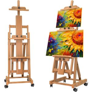 H-Frame Multifunctional Easel, Foldable & Adjustable (Vertical to Horizontal), Holds Two Canvases (Up to 77 Inches), Professional H-Frame Art Easel for Adults, 49.61 inches