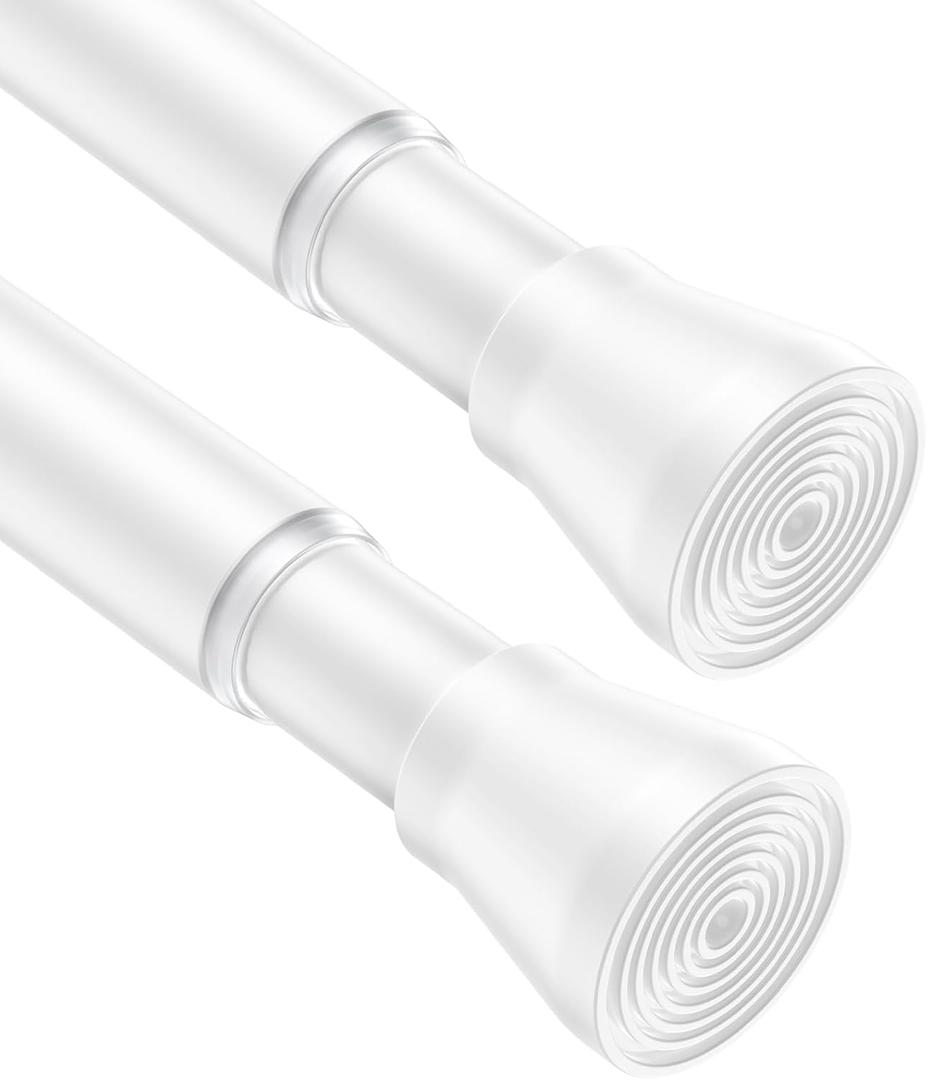 AIZESI Spring Tension Rods Adjustable Tension Curtain Rod Small Tension Rod No Drilling Expandable Spring Loaded Curtain Tension Rod?White,45" to 77"-2Pcs)