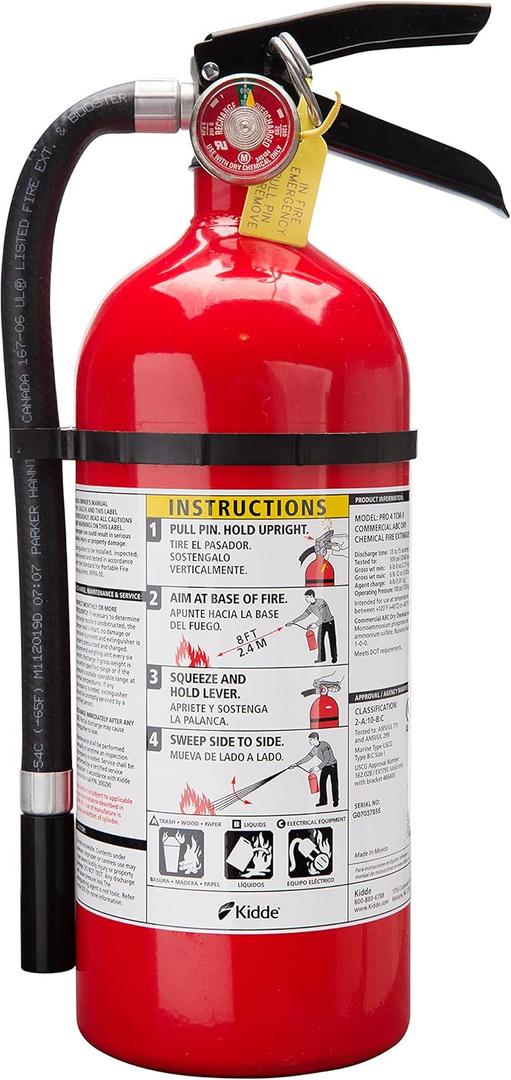 Kidde Pro 210 2A:10-B:C Fire Extinguisher, Rechargeable, Multi-Purpose for Home & Office, 4 lbs., Mounting Bracket Included , Red