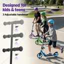 Kick Scooter for Ages 6+, Kids, Teens & Adults. Foldable Lightweight Scooter with 8 Inch Big Wheels, Cup Holder, Carry Strap, Max Load 240 LBS, 3 Adjustable Levels, Gift for Childs, Purple