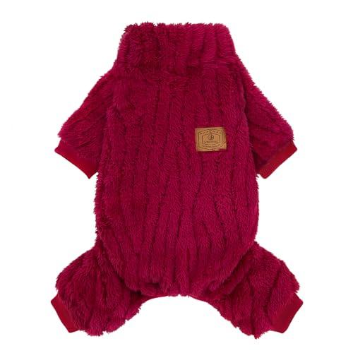 XPUDAC Fleece Dog Sweater Turtleneck Puppy Pajamas Warm Dog Winter Clothes for  Dogs Boy Girl Chihuahua Yorkie Outfit for Christmas, Red XXS