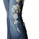 Women Bell Bottom Jeans Stretchy Flare Mid Rise Embroidery Vintage Denim Pants 90s Outfits Y2k Clothes (Size 10, Blue)